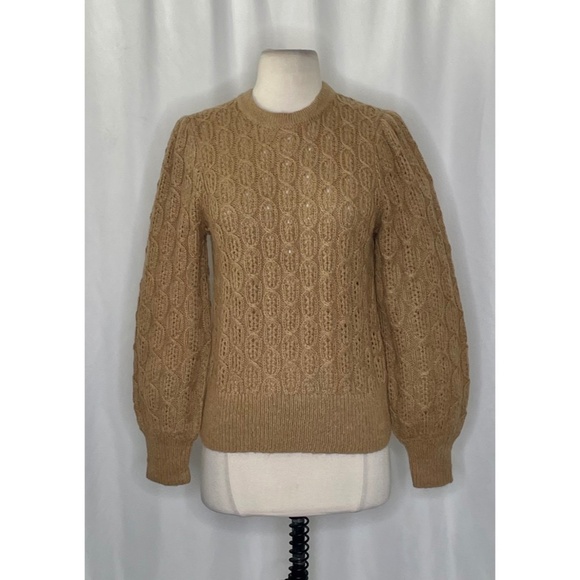 NWT!! J. CREW Balloon Sleeve Cable Knit Sweater Pale Clay Tan Brown X-Small - Picture 3 of 15
